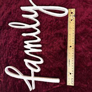 Family Wooden Word Sign Farmhouse Wall Decor Rustic White Script 16”-HD074